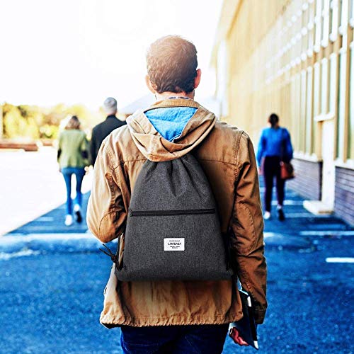 LIVACASA Trekkoord Tas Trekkoordtassen Gymtassen met Trekkoord Zak met Binnenzak met Ritssluiting Sportreistas Waterafstotendheid Lichte Rugzak voor Mannen Dames Lichtgrijs Grijs - Image 8