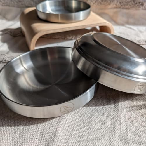 Edelstahl-Futternapf (304) XXL – Extra Flach Modernes Design & schnurrhaarfreundlich - Extrabreit 18cm und Spülmaschinenfest