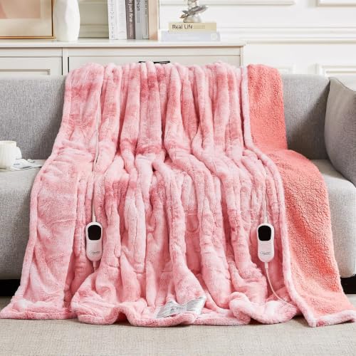 Image of Homemate Electric Heated Heating Blanket King Size 100 inchx90 inch Dual Control | ETL Certified 2 /4 /6 /8H Auto-Off 10 Heat Level Overheat Protection Machine Washable FauxFur Sherpa,Cold Room Cold Sleeper Gift