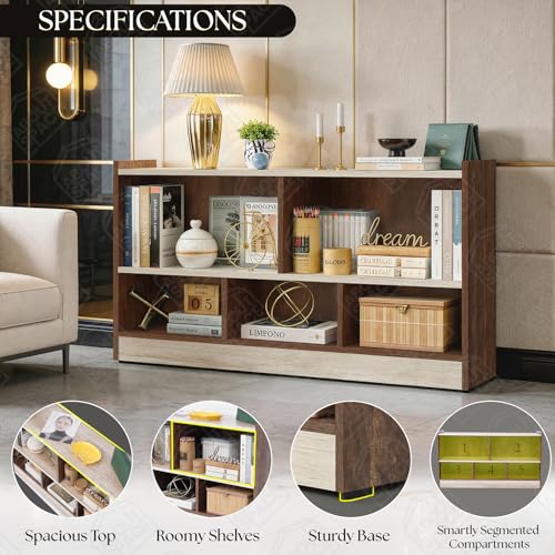 Image of ABOUT SPACE Book Shelf - 5 Compartment Engineered Wood DIY Versatile Book Stand for Home Library, Office Modern Slim Open Display Rack for Bedroom, Living Room (Walnut - L 110 x B 30.5 x H 62.5 cm)