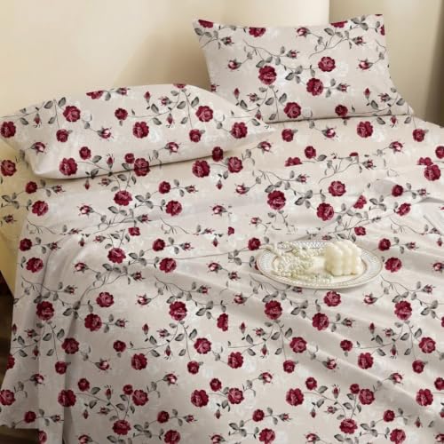 Image of IVAZA 240 TC Soft Ezyption Cotton Floral Print King Size Bedsheet - with 2 Pillow Covers, Hypoallergenic, Brethable, (Size- 90 x 90 Inch) Deep Rose