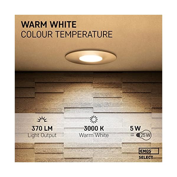 Emos Exclusive LED Einbaustrahler 230V, 5W, 370lm | LED Spots Badezimmer, Feuchtraum IP44 | LED Spot warmweiß 3000k… – Bild 5