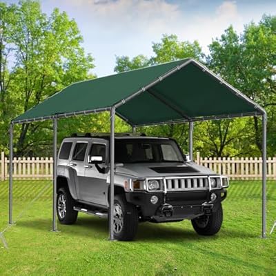 Outdoor Carport 10x20ft Heavy Duty Car Tent, Portable Garage Canopy Storage Shed, Car Shelter, All-Season Tarp Tent for Car, Party (GN)