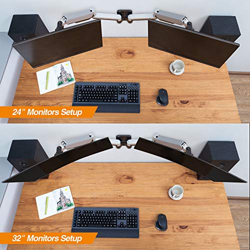 Image of AVLT Dual 32 inch Monitor Wall Mount - Mounts Two 17.6 lbs Computer Monitors on 2 Full Motion Adjustable Arms - Organize Your Work Surface with Ergonomic Viewing Angle VESA Monitor Mount | Supports flat /curved screens up to 17.6 lbs each. Smooth gas spring, VESA 75x75 /100x100 and clean cable routing