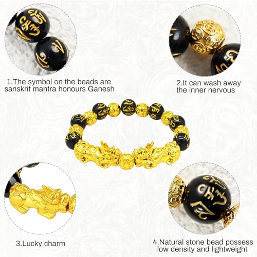 6 Pcs Feng Shui Pixiu Good Luck Bracelets for Men Women Black Obsidian Pixiu Wealth Bracelet Good Luck Charms Bead Bracelets Adjustable Mens Pixiu Bracelet Set3