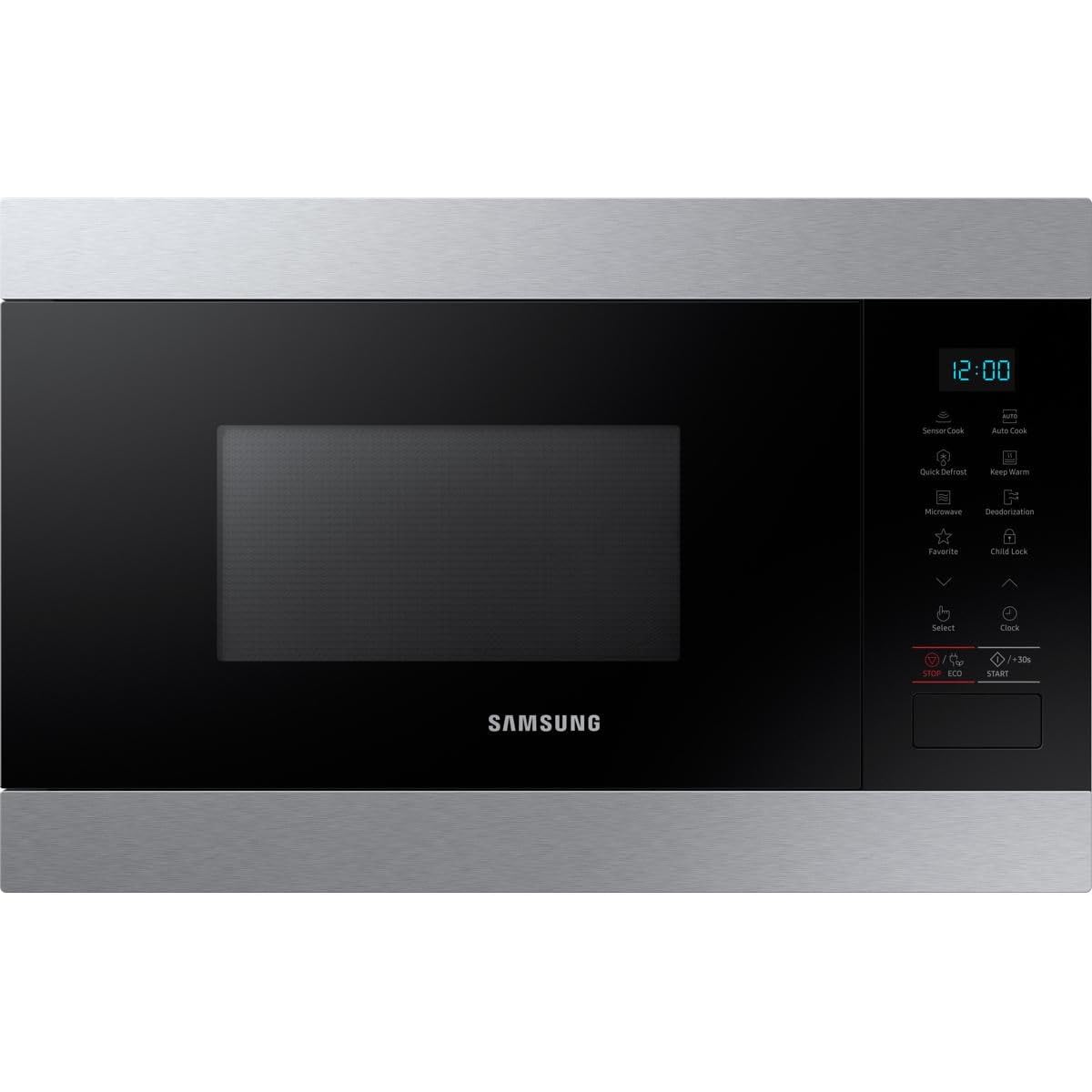 Samsung Solo Einbau-Mikrowelle MS22M8074AT/EG, 22 ℓ, 38 cm Höhe, Feuchtigkeitssensor, Warmhaltefunktion, Edelstahl