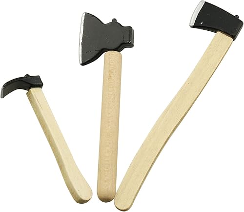 RLECS Mini hacha 3 piezas de mango de madera en miniatura de metal hacha accesorio de hacha para casa de muñecas, jardín de hadas, mini picador