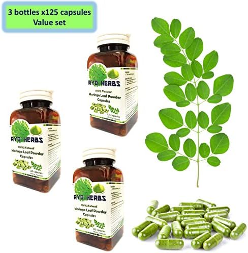 3 Bottles of 125 Capsules 100% Natural Moringa Oleifera Leaf Powder Capsule Dietary Supplement Herbal herb Remedies (3)