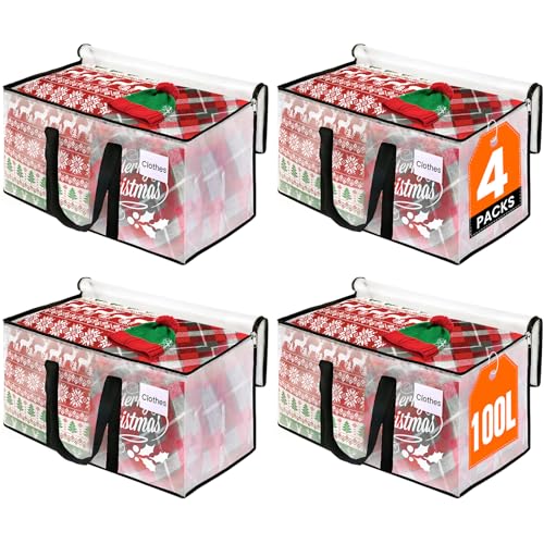 Image of RoomHacks Moving Bags, Heavy Duty Large Storage Bags, 100L, 4 Pack, Clear