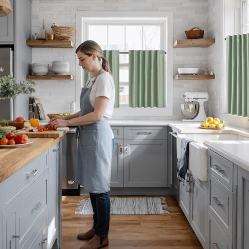Image of RYB HOME 100% Blackout Short Curtains for Small Window, Thermal Insulated Noise Reducing Back Tab Curtains for Nursery Bathroom Basement, 42 inches Wide by 30 inches Long, Sage Green