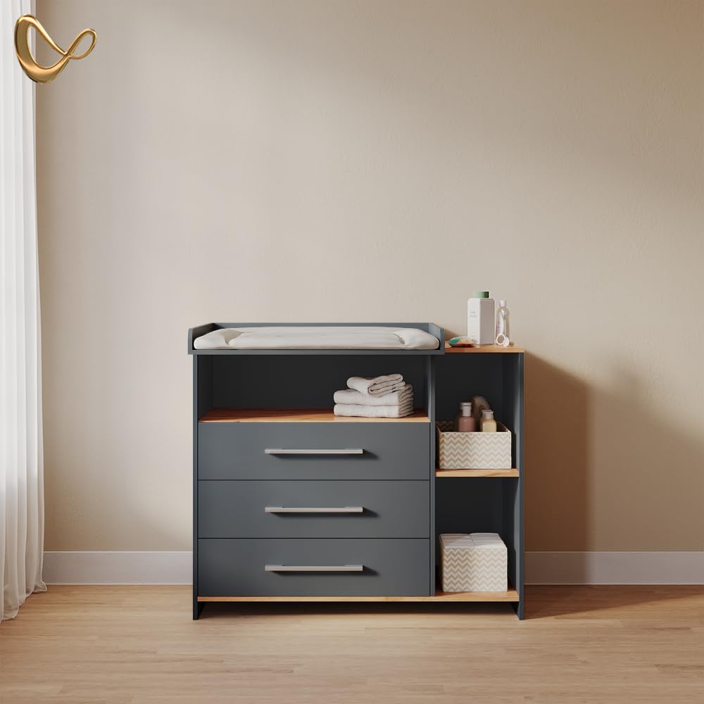 Livinity Fasciatoio Torino, Antracite/Rovere dorato, con 3 cassetti