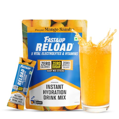 Image of Fast&Up Reload Zero Sugar Instant Hydration Mix - Mango Samba| Electrolyte Powder | Pack of 15 | Travel Friendly