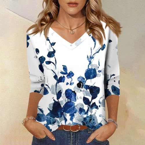 HTHLVMD Womens 3/4 Length Sleeve Tunic Tops Summer Fall Outfits 2025 Three Quarter Sleeve Casual V Neck T Shirts for Women