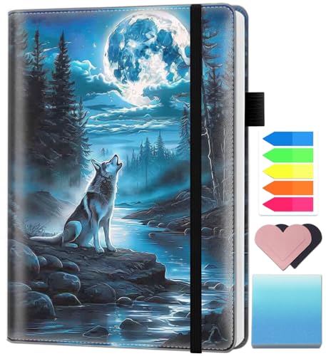 Carnet A5 en cuir loup et lune | Journal intime luxe relié de 200 pages pour écriture élégante