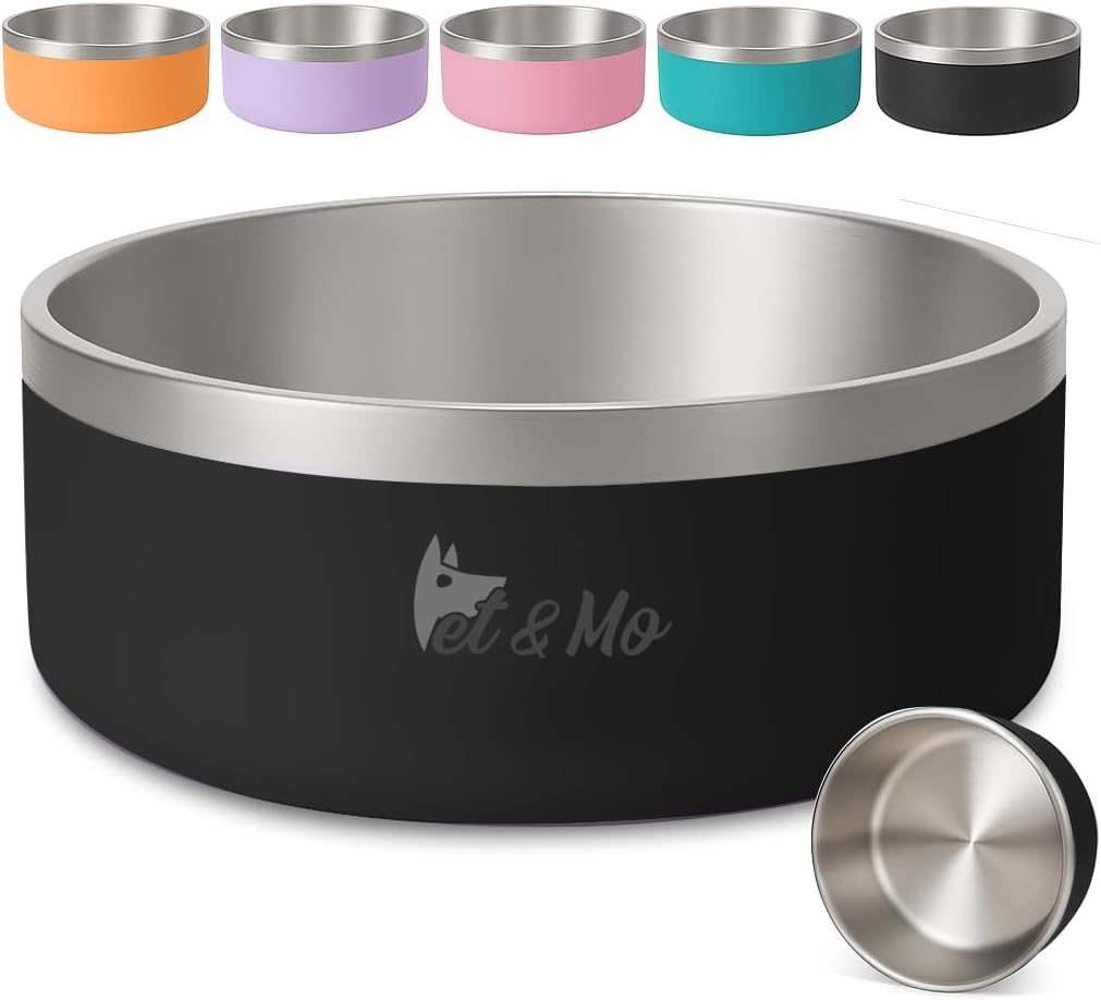 PET & MO 64oz 40oz Dog Bowl, Dog Water Bowls and Food Bowl for Dogs and Cats, Anti-Slip Stainless Steel Dog Bowls, Non-Rusting and Easy to Clean (Black, 40oz (5 Cups))