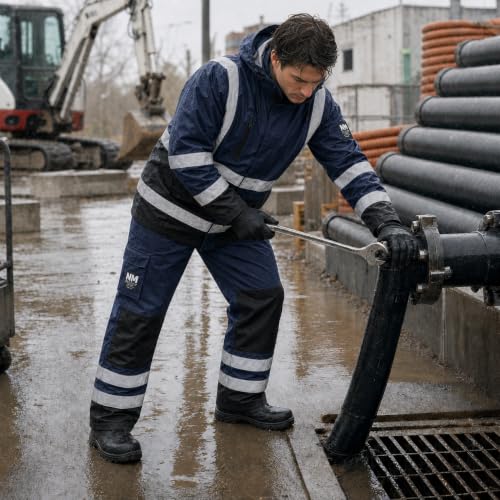 Image of 3-Piece Hi-Vis Rain Suit, Safety Jacket with Hood & Bib Overalls