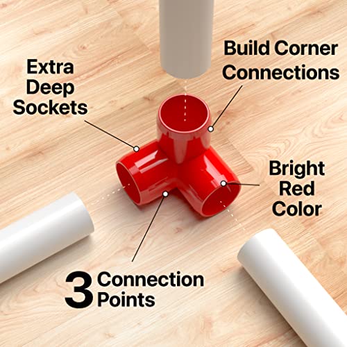 Formufit 1/2 Inch 3-Way Pvc Fittings, Elbow Corner, Furniture Grade, 1/2” Size Fitting, Red, Schedule 40 Pvc Pipe Connector, Made In Usa (Pack Of 10) #TOP1