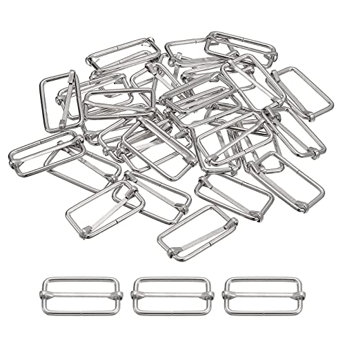 sourcing map Glissières Boucles, 30pcs 32x16x2.8mm Métal Rectangle Ajusteur Triglides Glisser Boucle Rouleau Stylo Boucles Glisseur Courroie Ajusteur pour Ceinture Sac, Argenté Tone