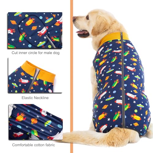 Image of Recovery Suit for Dogs After Surgery, Large Medium Dog Recovery Onesie Surgical for Prevent Licking Cone Alternative, Soft Cotton Covers Wound Body Suit (Rocket, 7X-Large (Pack of 1))