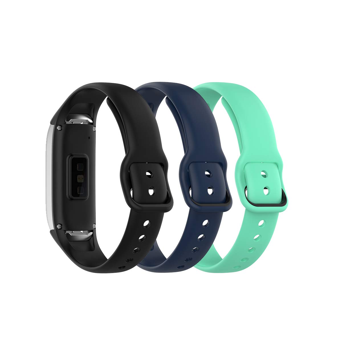 TenCloud Bands Compatible with Samsung Galaxy Fit 2019, Fitness Band Sport Metal Secure Fastener for SM-R370 Smartwatch (Black-Nave-Teal)