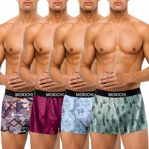 Image of Men's Printed Boxer Briefs | Soft Stretch Comfortable Trunks with Elastic Waistband | Breathable Everyday Innerwear for Men | Assorted Multicolor Prints | Pack of 4