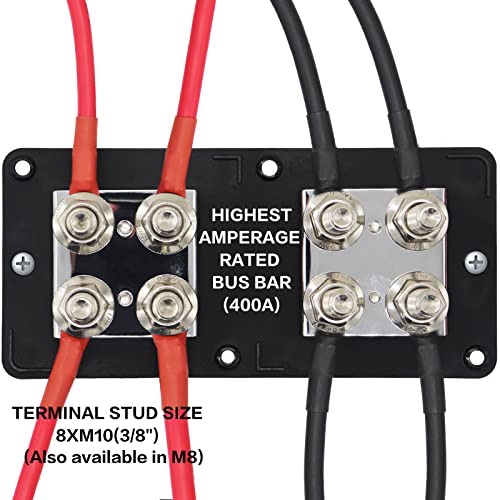 Amomd Heavy Duty 400A 48V Bus Bar Power Distribution Block Ground Busbar Box 8Xm10(3/8") Terminal Studs Module Design For Automotive Rv Car Marine Truck Boat Battery Audio(B&R) #TOP6