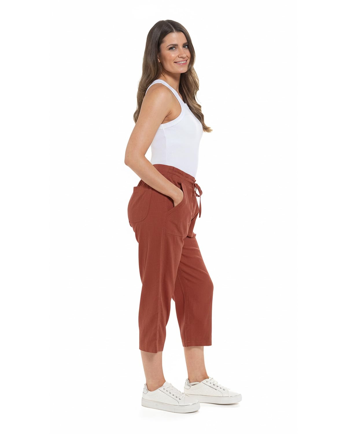Slumber Hut Ladies Linen 3/4 Trousers LN584A Rust 16