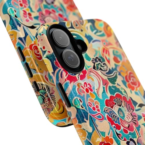 Coque iPhone 16 Plus bleue rigide anti-rayures pour protéger votre écran avec style floral