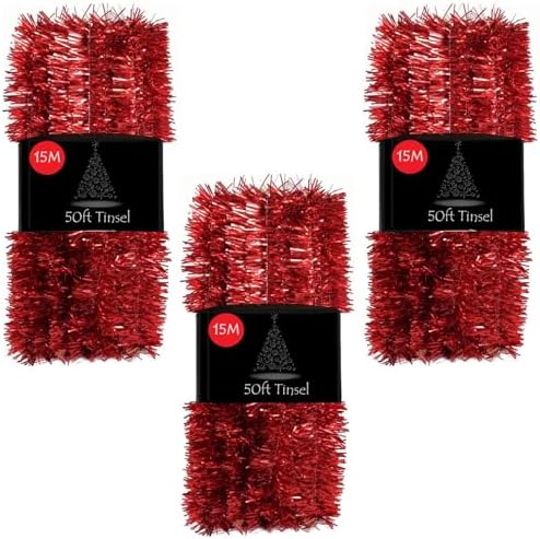 50ft Tinsel Garland For Christmas Tree Decorations Xmas Thick Metallic Sparkly Foil Long Wide Stairs Crafts (Gold)