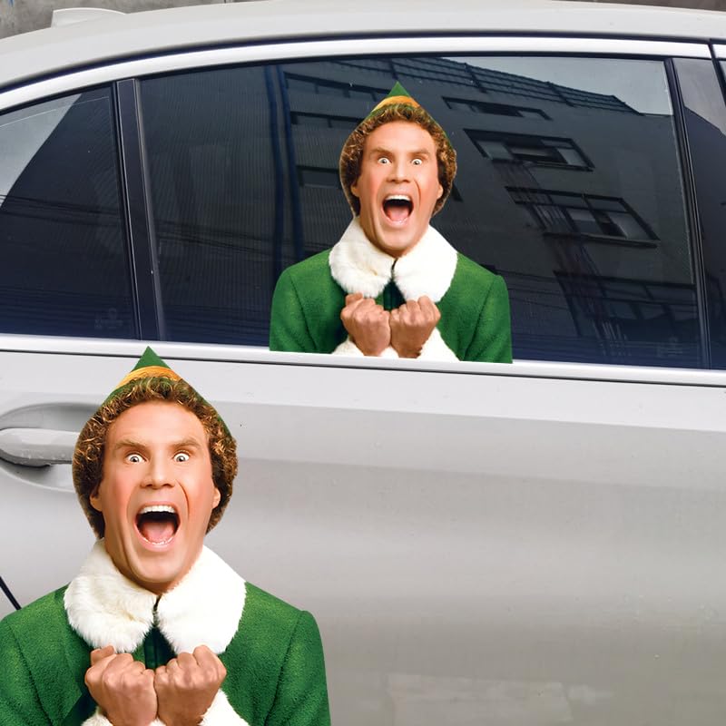 Buddy The Elf Christmas Decorations,Funny Elf Christmas Stickers, Funny Christmas Window Sticker Car Sticker Window Decal Wall Art, Holiday Decor for Indoor Outdoor(B)