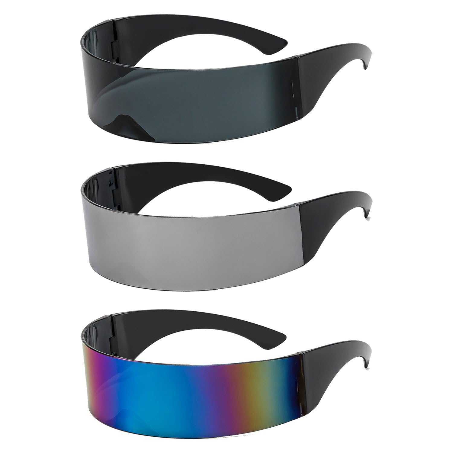 Gansdnek 3 Pairs Futuristic Sunglasses, Cyberpunk Futuristic Glasses Rimless, Integrated Mirror Design, Funny Rave Sunglasses for Men, Women, Cosplay, Carnival, Club, Party