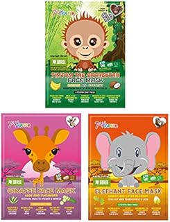 7th Heaven Pamper Animals Sheet Mask Beauty Skincare Bundle Orangutan, Giraffe and Elephant Born Free Sheet Face Masks to Hydrate, Nourish and Refresh Young Skin (Ages 8+)