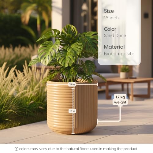 Image of Eha Earth Friendly Elanza Big Planters for Home Decor | 15 inch, Pack of 1 | Plant Pot Made with Rice Husk | UV Protected Pot for Plant | Pots & Planters Big Size | Dune