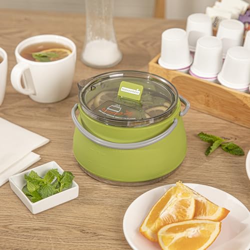 Image of Hi Tek 1 Liter Collapsible Camping Kettle, 1 Portable Cook Pot - With Perforated Lid, Stainless Steel Bottom, Silicone Camping Coffee Pot, With High Heat Nylon Handles, For Travel - Restaurantware