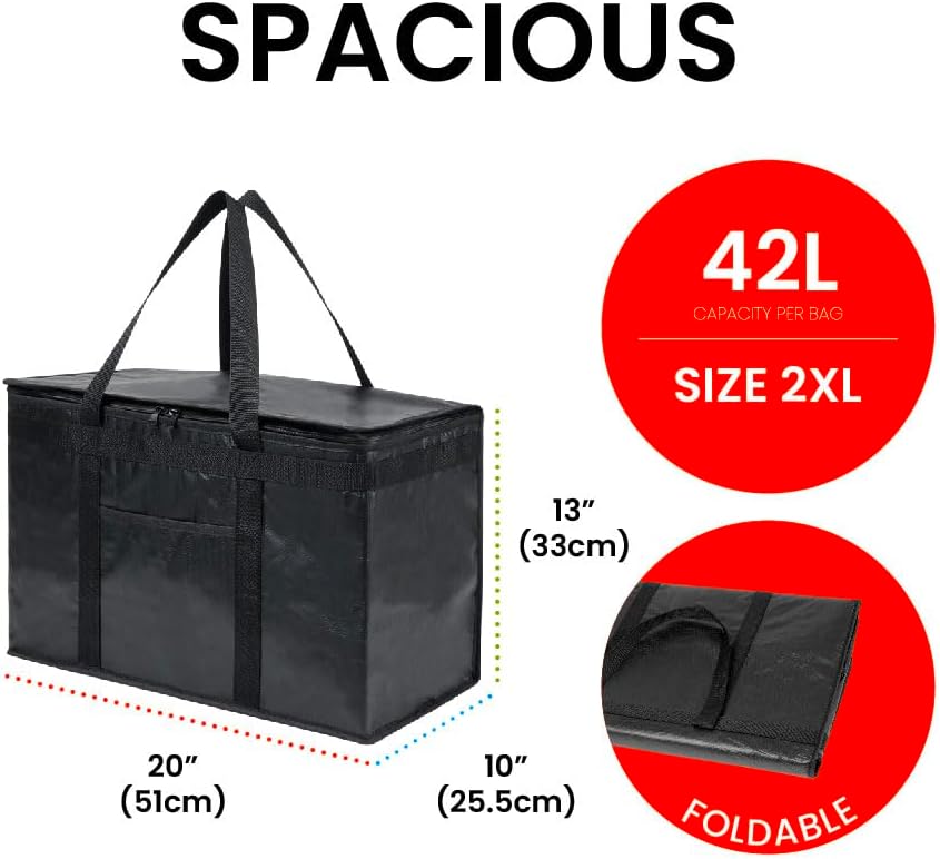 Miniatura 3 de NZ home Bolsa de enfriador XXL PRO aislada y duradera para entrega y compras de comestibles con cremallera superior, para calentar alimentos, color