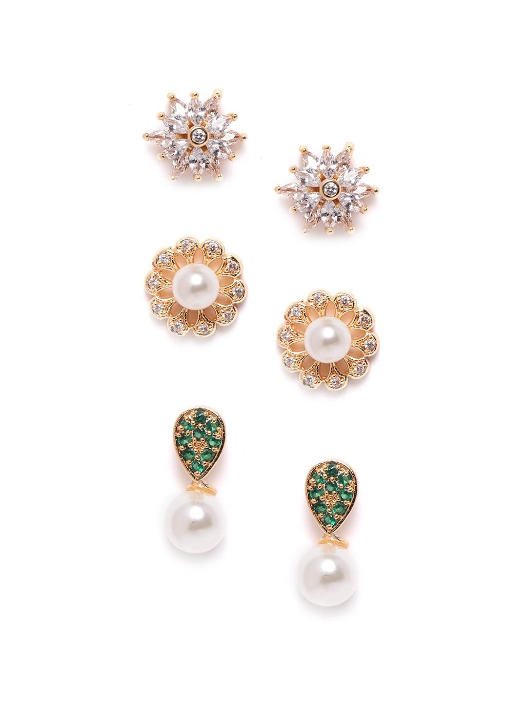 Zaveri Pearls Combo of 3 Cubic Zirconia Diamonds & Pearls Contemporary Stud Earrings For Women-ZPFK9746 (B08G1JXCRF) Amazon Price History, Amazon Price Tracker