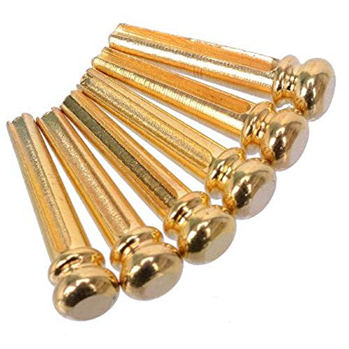 6 Pieces Guitar Bridge Pins, Brass Pin Acoustic Guitar Strings Nail Pegs Fixed Cone, Replacement Parts for Acoustic Folk Guitar (Gold)
