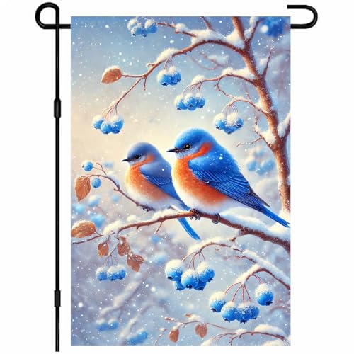 Image of BlissYard Snowy Bluebird Bird Winter Garden Flag 12x18 Inch Polyester