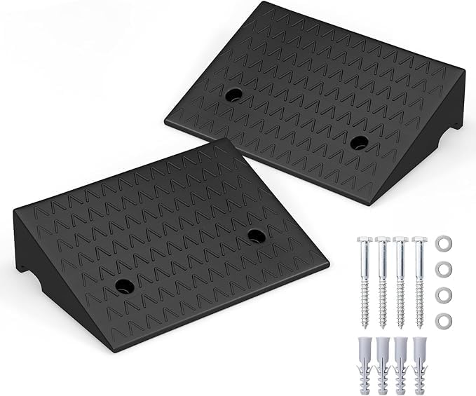 2 Packs of Rubber Roadside Ramps, Car Ramps with Pre-drilled Holes & 4 Expansion Bolts, Maximum Load Bearing Capacity 6,800 Pounds, Anti-Slip Driveway Ramps for Bicycles, Cars, Motorcycles