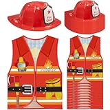 YFNVH Feuerwehr Kostüm für Kinder, 12 Feuerwehr Westen & 12 Hüte, Feuerwehr Rollenspiel Partybedarf für Geburtstag, Halloween, Weihnachten