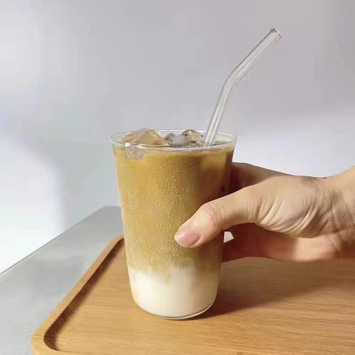 4-częściowy zestaw szklanych kubków wielokrotnego użytku, 420 ml, przezroczyste naczynia do picia do domu, podróży i spotkań przy basenie, nadają się do mycia w zmywarce, ekologiczne szklanki do