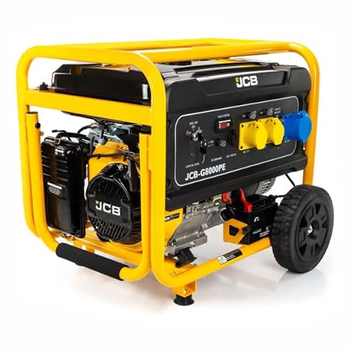JCB 7.9kW / 9.8kVA Petrol Site Generator, 115V / 230V 15hp 457cc JCB Engine, Recoil & Electric Start Building Worksite Open Frame Generators Single Phase