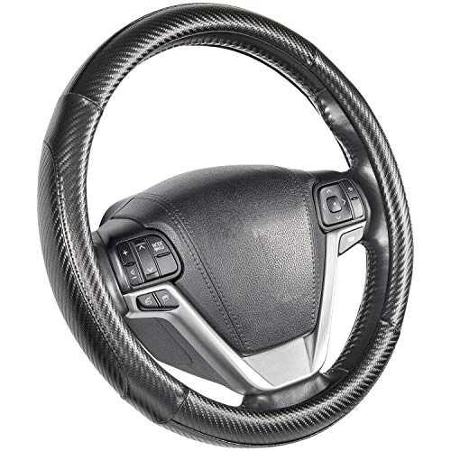 SEG Direct Steering Wheel Covers Black Carbon Fiber Pattern Large Size 15 1/2"-16" for F150 F250 F350 Ram 4Runner Tacoma Tundra Range