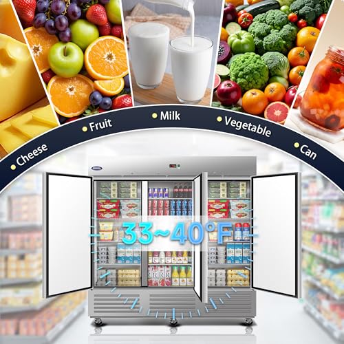 Image of Commercial Refrigerator with Solid Door Reach-In Refrigerators Stainless Steel ETL Approved Upright Fridge Storage (72 Cu.ft（33~40℉）)