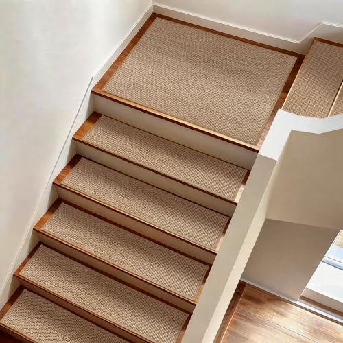 KUEAO 15pcs Stairs Treads 8"X30" and 2 Landing Carpet 30"X30", Linen Stair Carpet for Wooden Steps Non Slip Peel and Stick Stairs Runner Indoor Self-Adhesive Treads Stair Covers Mat by KUEAO - Used condition - CA$103.88