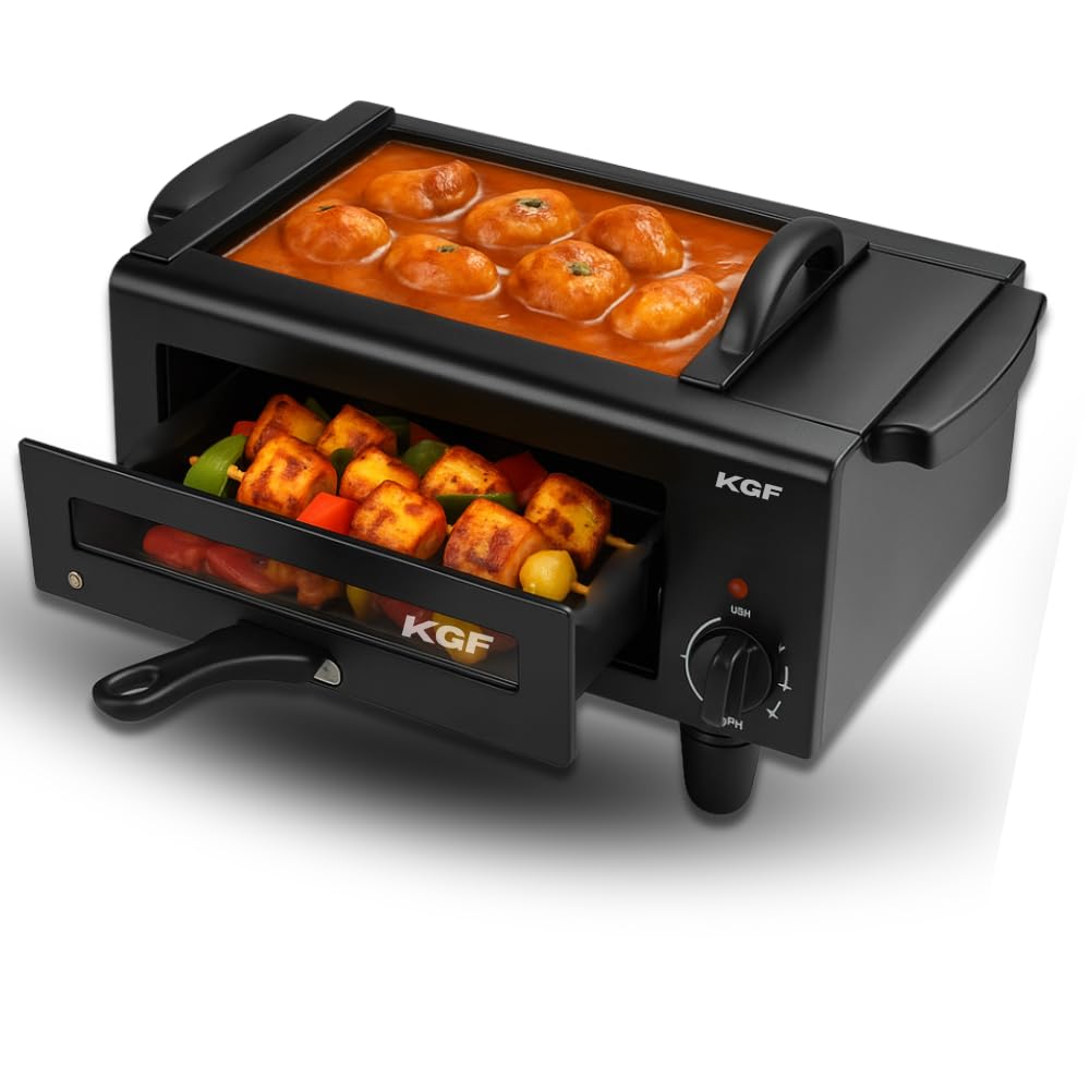 KGF 2 IN 1 Electric Tandoor with Auxiliary Equipment (Black) CLASSIC (14 Inch) 2000wt with pizza cutter, Magic cloths, 1 Grill, 4 Skewers, 1Recipe book, 4 legs, 1 handle-image-46