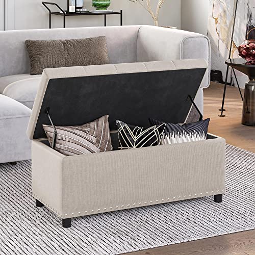 Image of BELLEZE Storage Ottoman, Tufted Ottoman with Close Hinge, Foot Rest for Living Room (Beige, 31 inch)