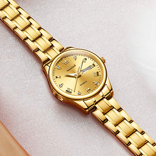 Image of OLEVS Luxury Ladies Watches,Women's Watch with Day and Date,Female Watch for Small Wrist,Gold Stainless Steel Watches for Women,Easy Read Ladies Wrist Watches Waterproof(Adjustable Strap