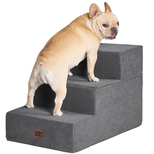 Image of EHEYCIGA Dog Stairs for Small Dogs 16.5 inch H, 3-Step Extra Wide Dog Steps for Couch Sofa and Chair, Pet Steps for Medium Cats, Non-Slip Balanced Pet Ramp Indoor, Grey