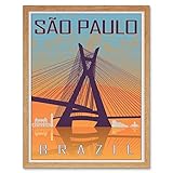 Travel Tourism Sao Paulo Brazil Octavio Frias Oliveira Bridge Art Print Framed Poster Wall Decor 12X16 Inch